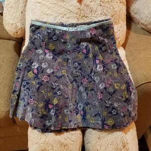 Fossil a-line flared skirt gray floral aqua ribbon waist velour velvet size 6